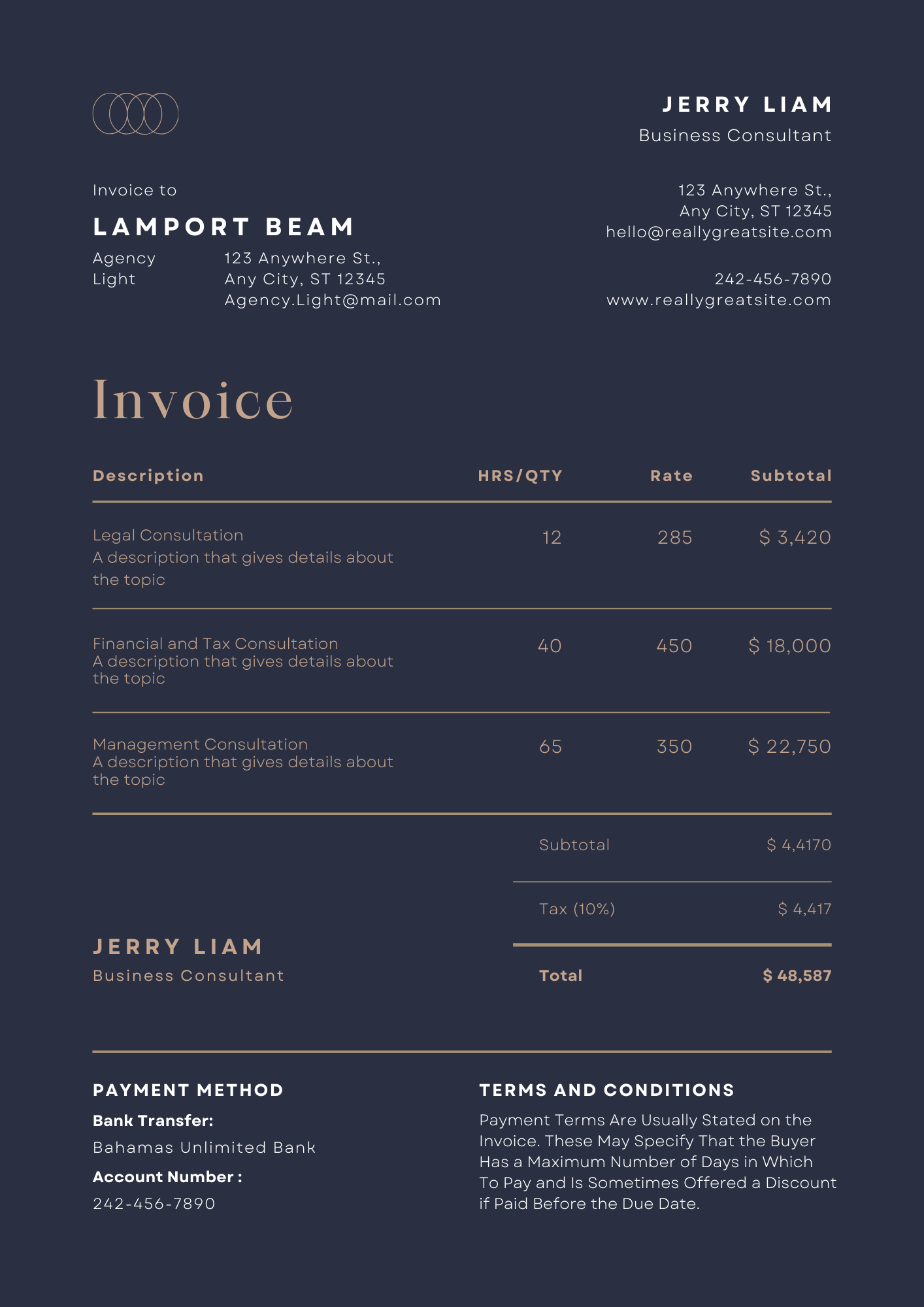 Editable Black Formal Invoice Template