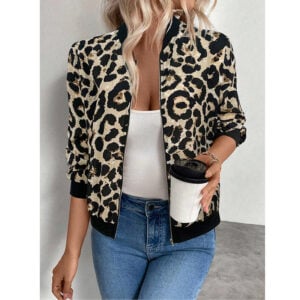 Leopard Print Zip Up Jacket