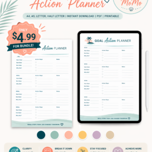 Goal Action Planner- Printable PDF (6 Color Bundle)